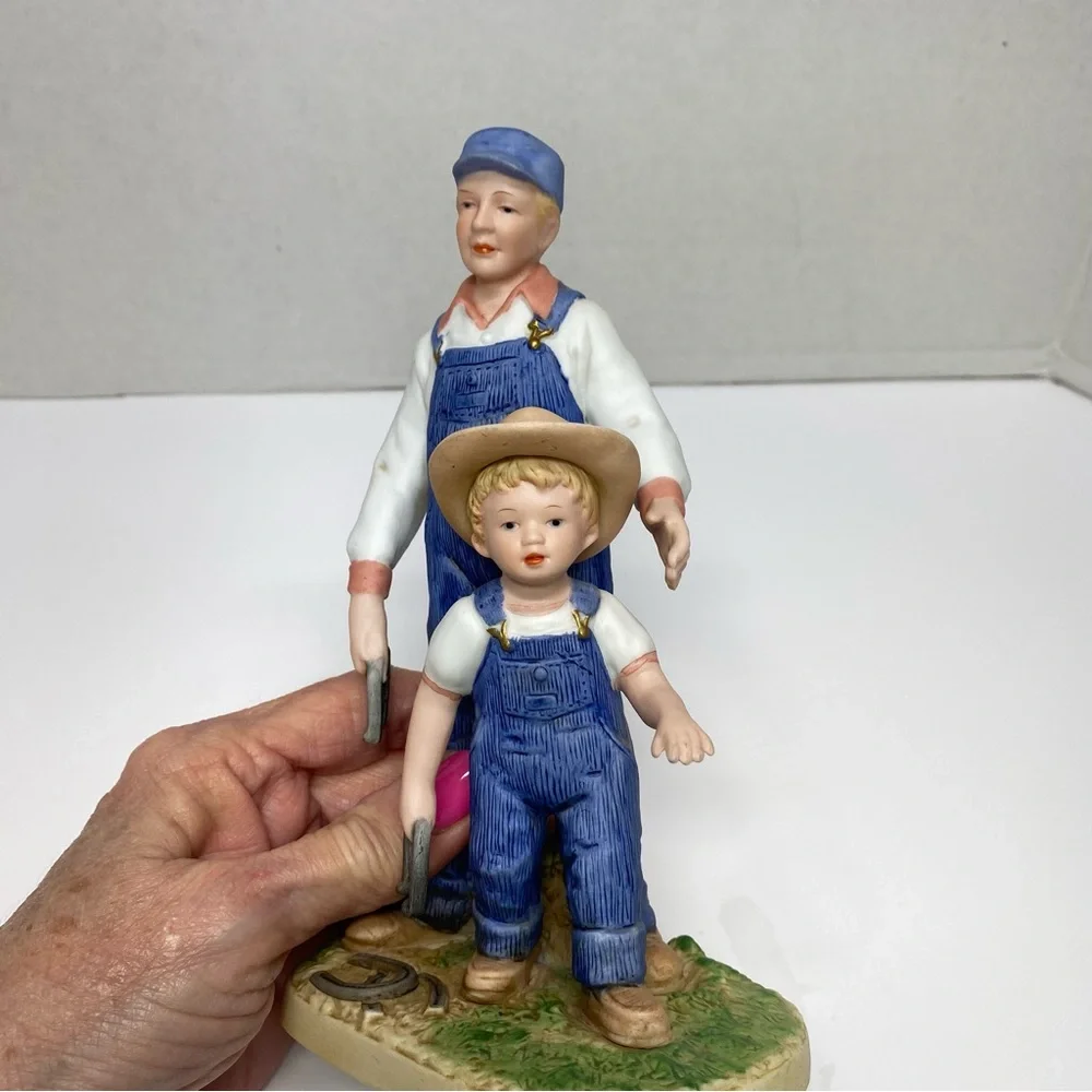 Denim Days Horseshoes Homco Vintage  #8808 Porcelain Dad & Danny Play Horseshoes